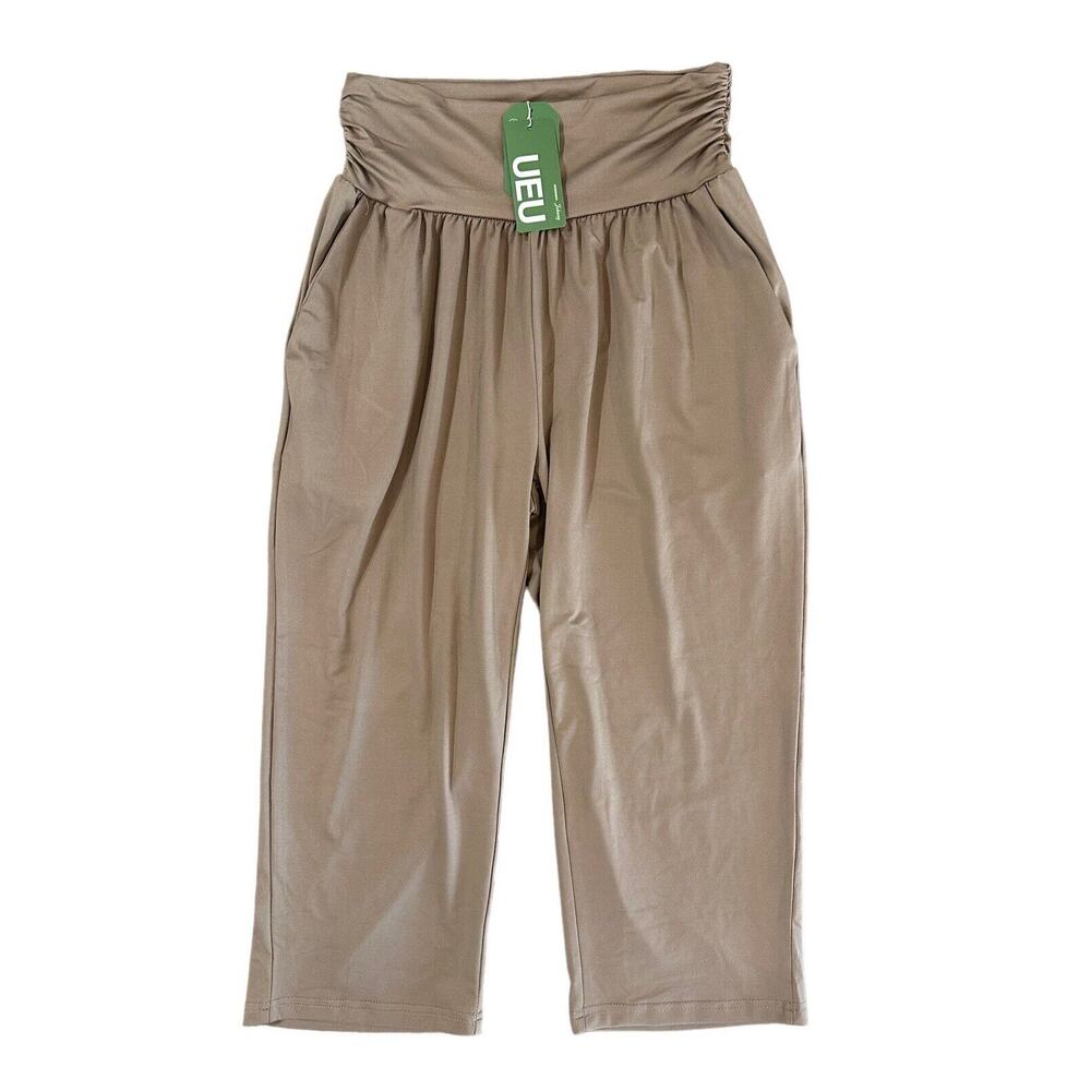 NWT UEU Women’s Brown Wide Leg Crop Stretch Yoga Activewear Pants Size Medium